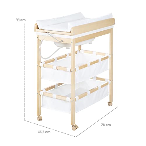 Roba Table à Langer Baignoire 2-en-1 Baby Pool avec Matelas Imperméable et Compartiments - Bois Naturel