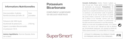 Bicarbonate de Potassium Supersmart - Soutien Naturel Pression Artérielle, Système Nerveux et Musculaire - Anti Fatigue - Vegan, Sans Gluten