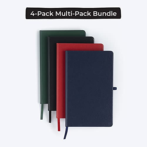 Carnet de Notes A5 WallDeca - Lot de 4 Cahiers Lignés, Couverture Rigide, Idéal pour Prise de Notes, Journaling et Projets - Noir, Vert, Rouge, Bleu