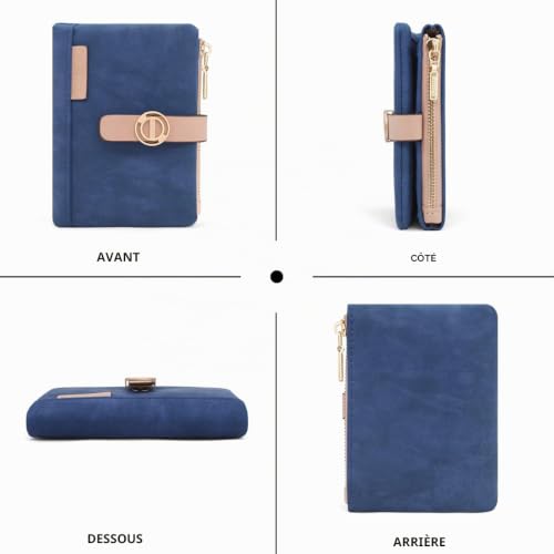 REETEE Portefeuille Femme PU Cuir Porte Monnaie Petit Format, Porte-Chéquiers et Cartes - Bleu Foncé