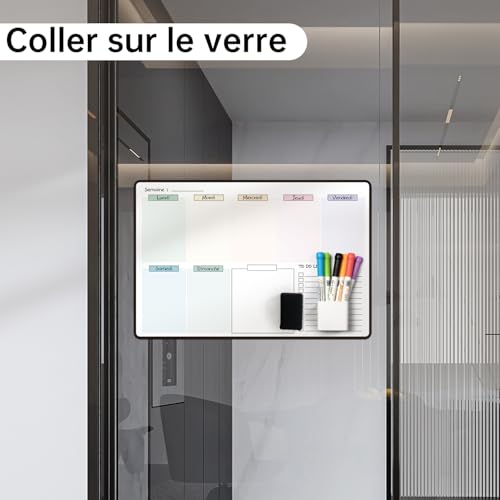 Calendrier Adhésif Tableau Blanc Planning Mensuel - Planificateur Hebdomadaire Effaçable 42x28cm
