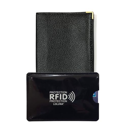 LOLUNA® Porte-chéquier Talon en Haut avec Étui Carte RFID - Portefeuille Compact en Cuir Noir