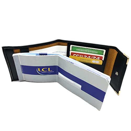 Charmoni - Étui Long Pliant en Cuir Vachette pour chéquier, Bleu Électrique, 3 Emplacements Cartes