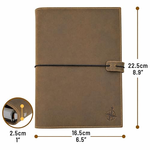 Classeur Agenda A5 en Cuir Véritable - Journal Rechargeable 6 Anneaux avec Poches, Style Filofax, Idéal pour Professionnels et Créatifs