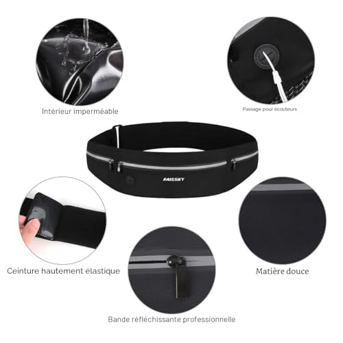 HAISSKY Ceinture de Course Étanche - Sac Banane Sport Multifonction pour Téléphone, Clés, Argent - Idéale pour Jogging, Gym, Voyages