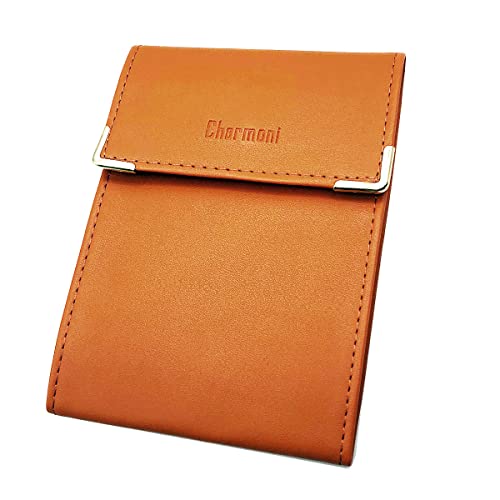 Charmoni - Étui Longue Pochette Porte-chéquier Pliant en Cuir Vachette - Talon à Gauche, 3 Emplacements Cartes - Compact (Camel)