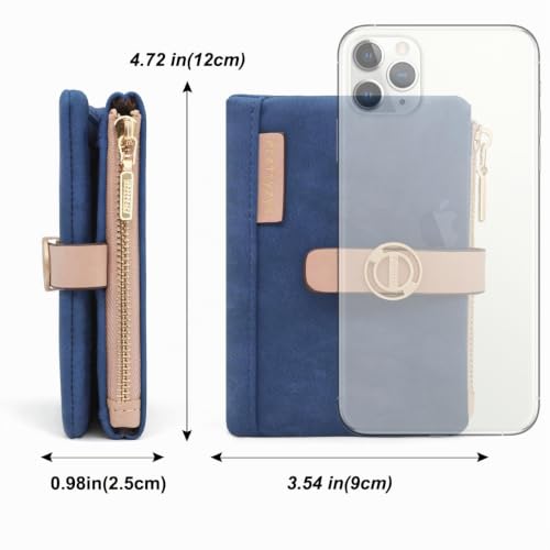 REETEE Portefeuille Femme PU Cuir Porte Monnaie Petit Format, Porte-Chéquiers et Cartes - Bleu Foncé