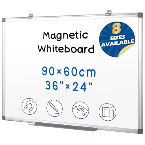 SWANCROWN Tableau Blanc Magnétique 90x60 cm Aluminium - Effaçable à Sec pour Bureau et Maison