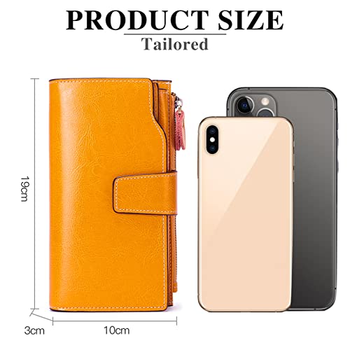 Sendefn Portefeuille Femme Cuir Véritable Grande Capacité RFID Blocage Fermeture Éclair
