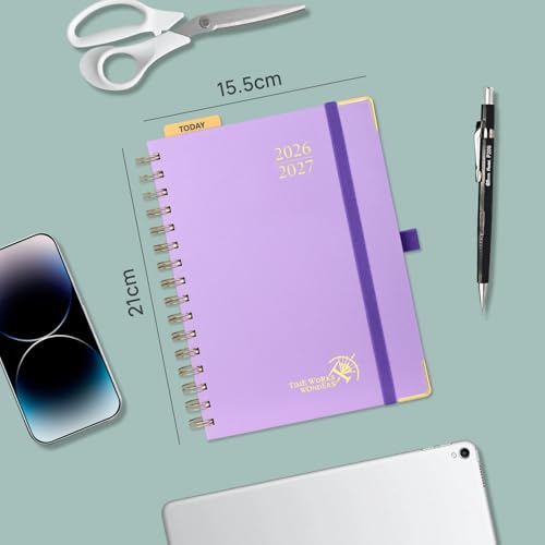 Agenda Semainier POPRUN A5 2026-2027 : Planificateur Vertical Scolaire 17 Mois, Couverture Rigide, Spirale, Règle-Signet, Papier 80g/m², Bleu Marine
