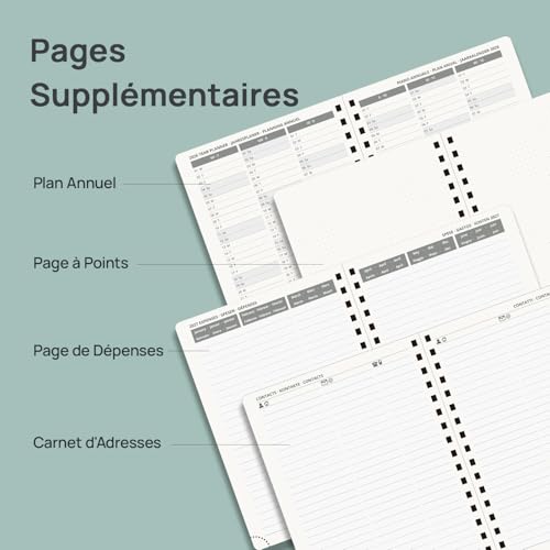Agenda Semainier POPRUN A5 2026-2027 : Planificateur Vertical Scolaire 17 Mois, Couverture Rigide, Spirale, Règle-Signet, Papier 80g/m², Bleu Marine