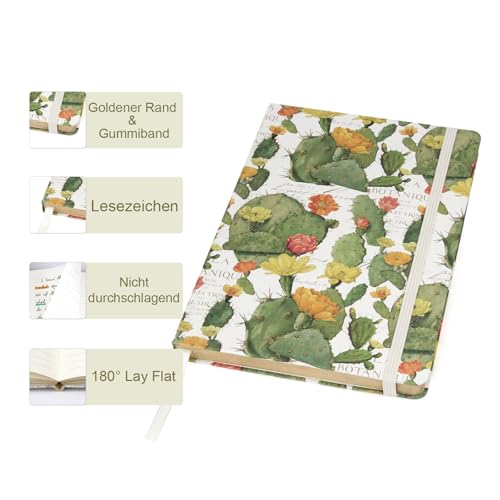 Carnet A5 Rigide Série Florence & Provence - 106 Pages Lignées, Fermeture Élastique, Pochette Arrière - Cactus Design