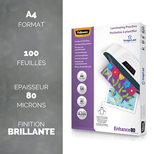 Fellowes Lot de 500 Pochettes de Plastification A4 80 microns - Technologie ImageLast pour la Protection de vos Documents et Photos