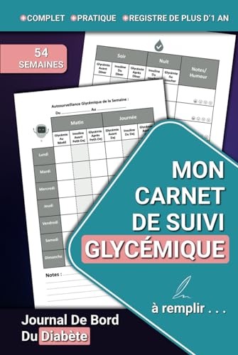 Mon Carnet de Suivi Glycémique : Journal de Bord Diabète 54 Semaines - Suivi Quotidien Avant/Après Repas et Notes