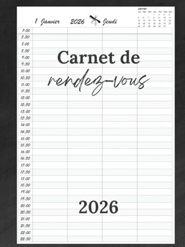 Carnet de Rendez-vous Coiffeur 2026 : Agenda Journalier A4 avec Plage Horaire Détaillée