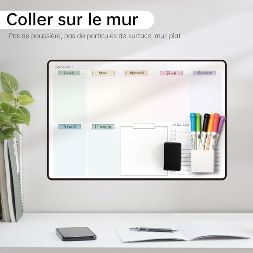 Calendrier Adhésif Tableau Blanc Planning Mensuel - Planificateur Hebdomadaire Effaçable 42x28cm