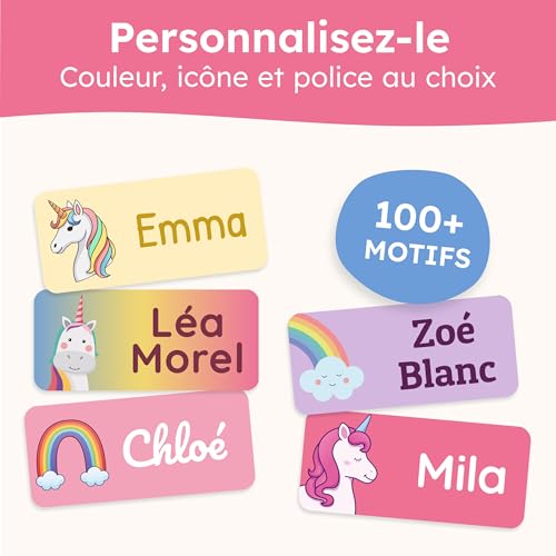 melu kids® Étiquettes Autocollantes Personnalisées - Créatures Magiques - Idéales pour Vêtements et Objets - Lavables en Machine - Sans Repassage