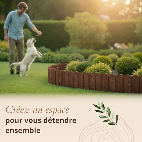 Floranica Bordure de Jardin Flexible en Bois Brun - 20 cm Hauteur, 200 cm Longueur