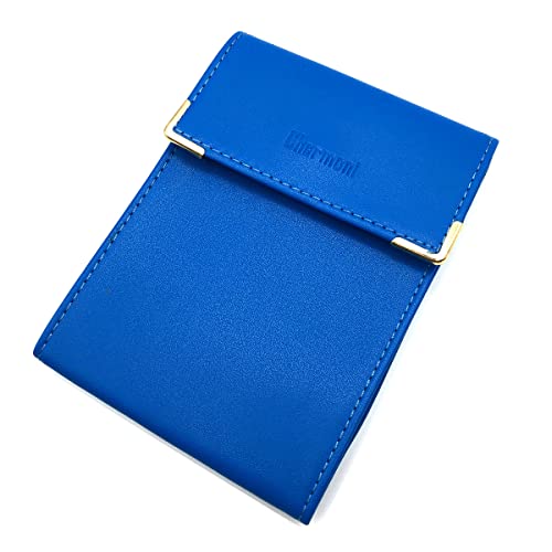 Charmoni - Étui Long Pliant en Cuir Vachette pour chéquier, Bleu Électrique, 3 Emplacements Cartes