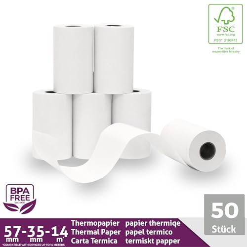 Rouleaux TPE Thermiques LYNNE - Lot de 50 Bobines pour Terminal de Paiement CB - 57x35x12mm - Sans BPA