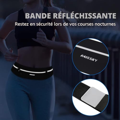 HAISSKY Ceinture de Course Étanche - Sac Banane Sport Multifonction pour Téléphone, Clés, Argent - Idéale pour Jogging, Gym, Voyages