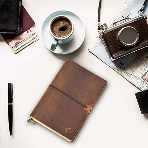Carnet de Voyage en Cuir A5 Wanderings - Journal Rechargeable Fait Main, Idéal pour Écrivains et Voyageurs