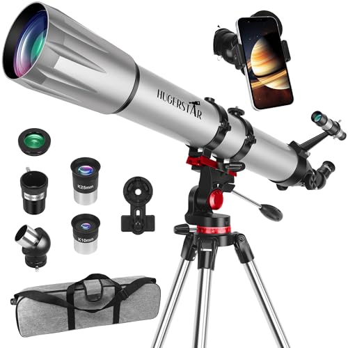 Télescope Astronomique Professionnel 90mm 900mm Réfracteur Portable avec Trépied et Adaptateur Smartphone pour Enfants et Débutants