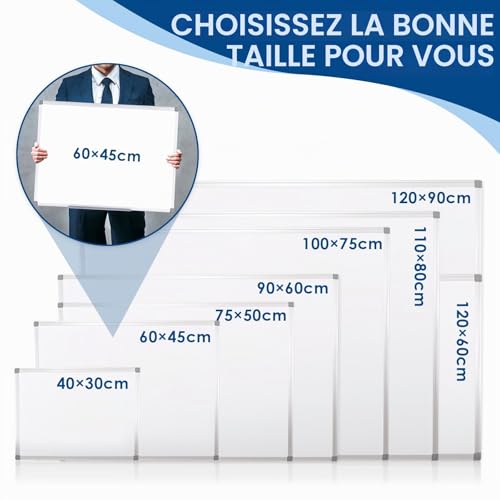 SWANCROWN Tableau Blanc Magnétique 90x60 cm Aluminium - Effaçable à Sec pour Bureau et Maison