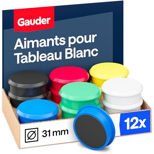 GAUDER Aimants Puissants Frigo et Tableau Blanc Magnétique - Lot de 12 pièces Multicolores (31 x 10 mm)