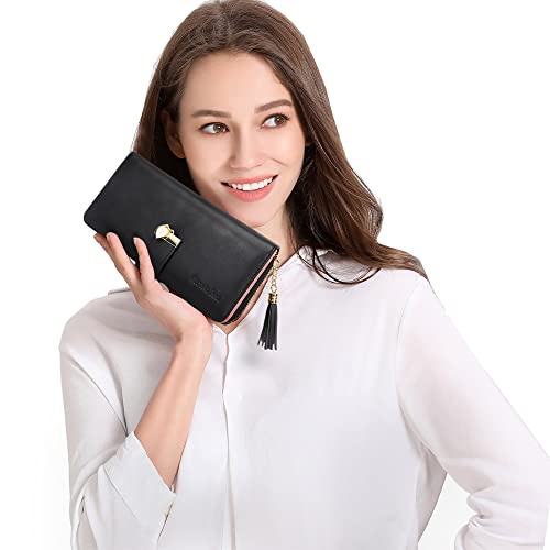 Pomelo Best Portefeuille Femme Cuir PU - Porte Monnaie Spacieux avec 12 Emplacements Cartes, Protection RFID, Design Classique Noir