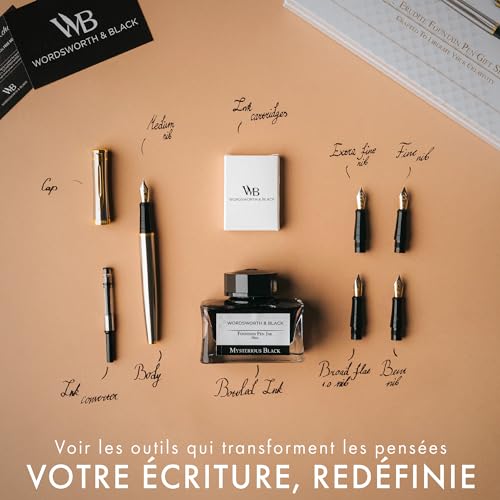 Wordsworth & Black Coffret Cadeau Stylo Plume Argenté Or : Calligraphie et Écriture de Luxe