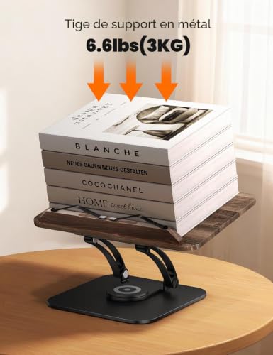 Tounee Support de Livre Réglable avec Rotation 360° - Idéal pour Livres de Recettes et Lecture Mains Libres