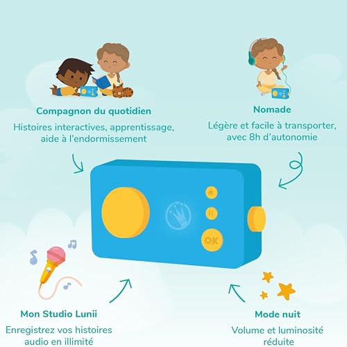 Lunii - Ma Fabrique à Histoires Bleue : Conteuse Interactive + Casque Audio + Coque + Histoires Incluses, 3-8 Ans, Fabriqué en France
