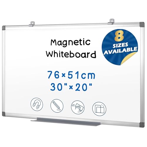 SWANCROWN Tableau Blanc Magnétique Mural 76x51cm - Cadre Aluminium, Effaçable, Horizontal/Vertical pour Bureau et Maison