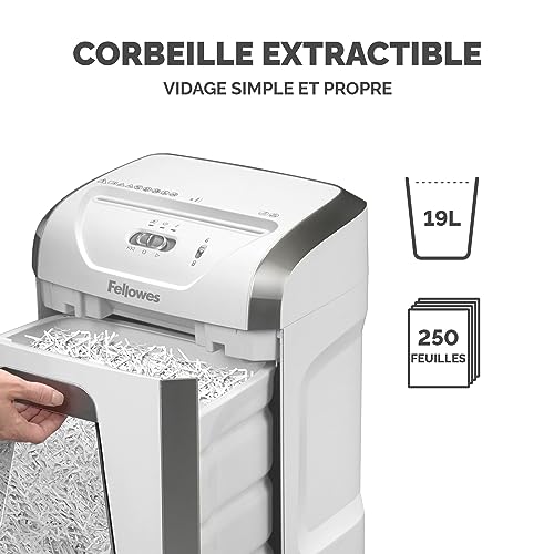 Fellowes Powershred FS-12C : Destructeur de Documents Personnel Coupe Croisée, Sécurité P4, 19L, 12 Feuilles