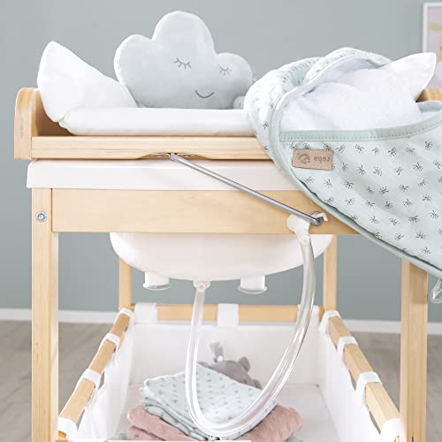 Roba Table à Langer Baignoire 2-en-1 Baby Pool avec Matelas Imperméable et Compartiments - Bois Naturel