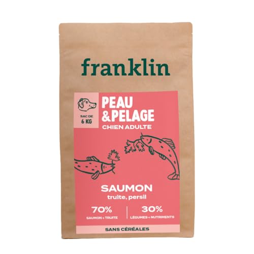 Franklin Croquettes Protéinées pour Chien au Saumon - 70% Poisson, Sans Céréales, Peau & Pelage - 6 kg