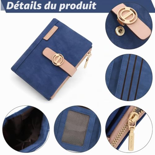 REETEE Portefeuille Femme PU Cuir Porte Monnaie Petit Format, Porte-Chéquiers et Cartes - Bleu Foncé