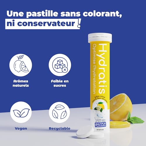 HYDRATIS - Pastilles d'Électrolytes Citron & Sureau - Amélioration Hydratation et Énergie - Formule Isotonique - Sport & Récupération - 40 Pastilles