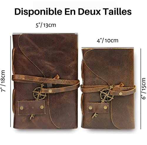 Journal en Cuir Vintage Wanderings 13x18 cm - Carnet Relié Main à Pages Irrégulières
