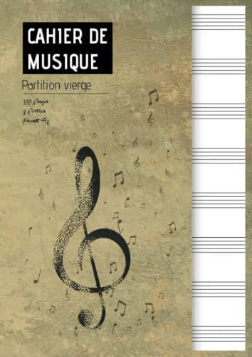 Cahier de musique A4, 100 pages, 8 portées larges par page - Partition vierge idéale pour compositeurs et musiciens