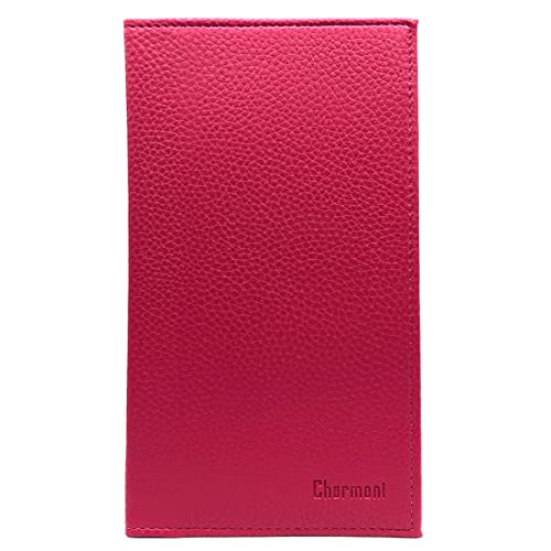 Étui Portefeuille Chequier Talon en Haut en Cuir Vachette Fuchsia - Charmoni Louis