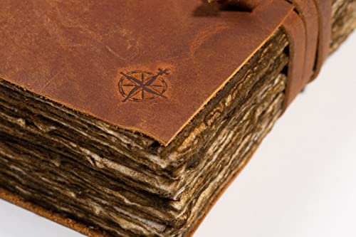 Journal en Cuir Vintage Fait Main – 15x23 cm – Papier Antique à Bords Déchirés – Idéal pour Écriture, Dessin, Livre d'Ombres