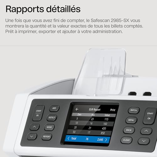 Safescan 2985-SX : Compteuse Valoriseuse et Trieuse de Billets avec Détection de Faux Billets