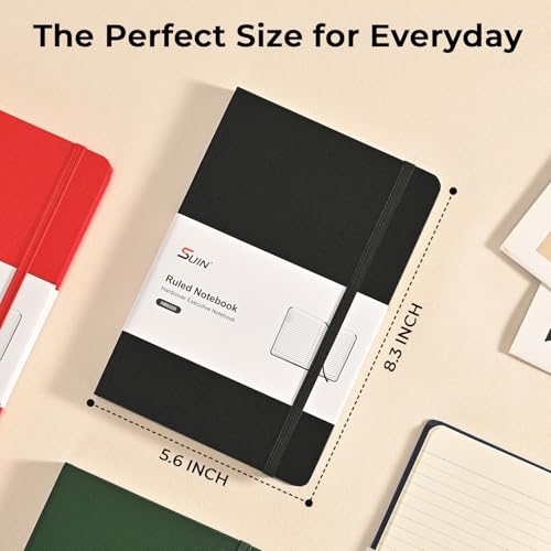 SUIN Carnet Professionnel A5 Couverture Rigide Lignée - Idéal Travail, École, Prise de Notes - Papier 100 g/m², Noir