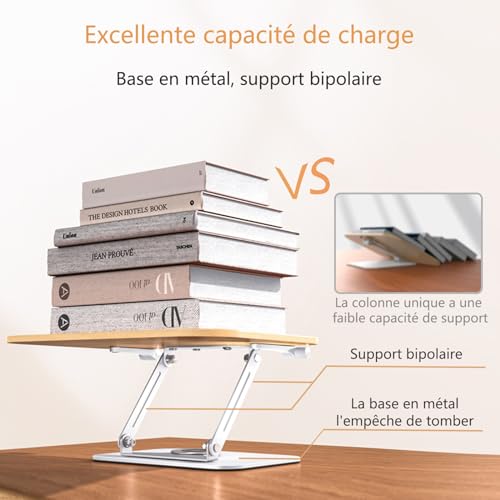 Support de Livre en Bois Réglable avec Rotation 360° - Idéal pour Recettes, iPad, Tablette et Documents