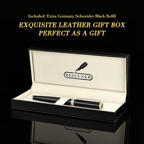 BEILUNER Stylo Bille Luxe Or 24K - Design Noble et Élégant, Recharge Schneider, Coffret Cadeau Hommes/Femmes, Stylo Professionnel pour le Bureau (Noir & Or)