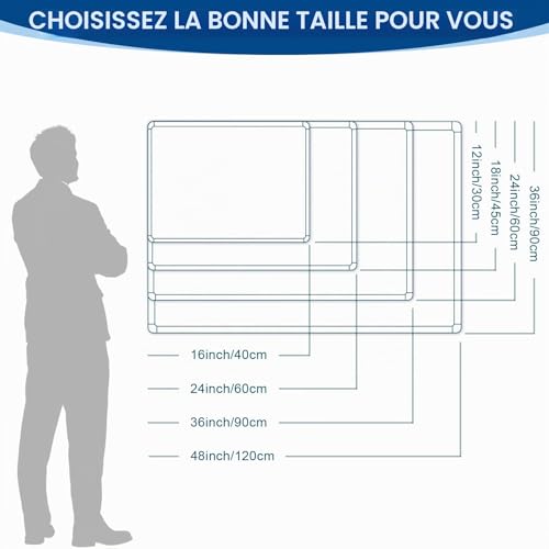 SWANCROWN Tableau Magnétique Blanc Effaçable 60x45 cm avec Cadre Aluminium - Idéal Bureau et École