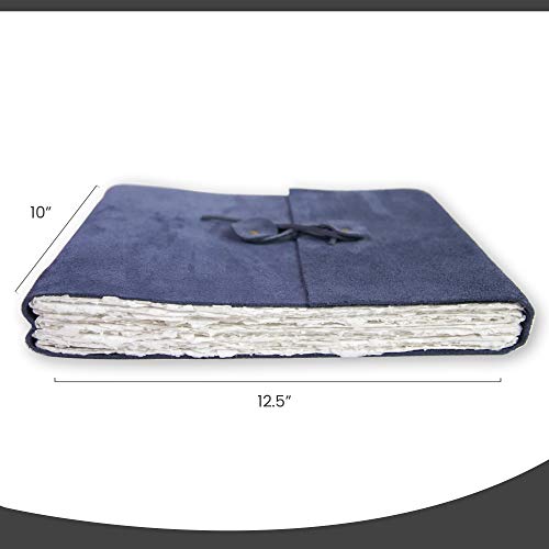 Carnet Aquarelle Cuir Suédé Bleu Rustique avec Papier Fait Main 350 GSM - 25x32 cm