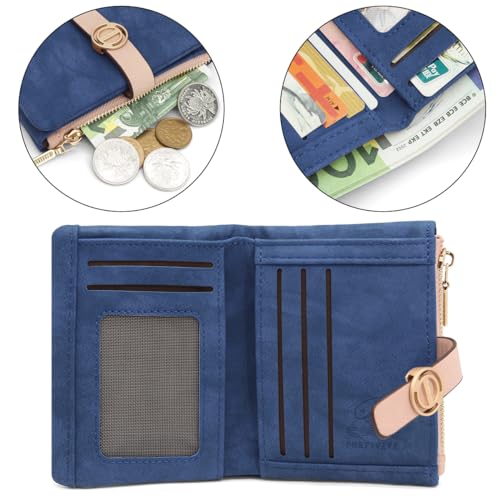 REETEE Portefeuille Femme PU Cuir Porte Monnaie Petit Format, Porte-Chéquiers et Cartes - Bleu Foncé